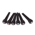 Set of six matt black ebony guitar bridge pins with 5.3mm diameter for folk acoustic guitars.