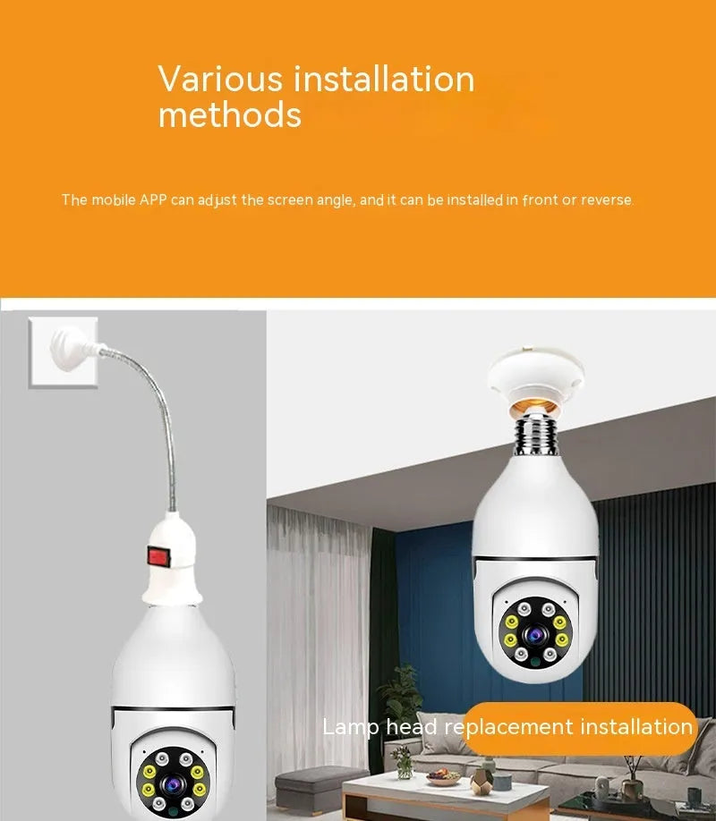 White wireless bulb security camera with lens, dimensions 5cm by 12cm