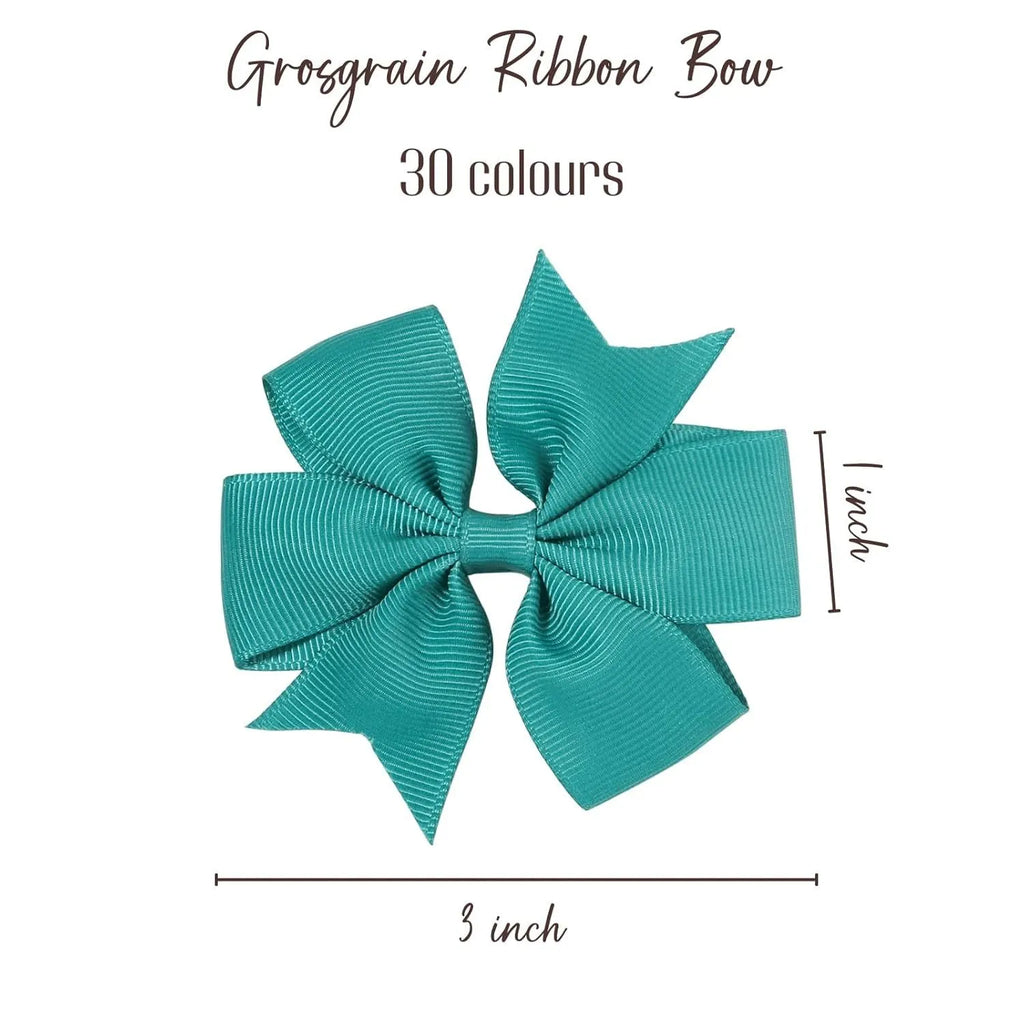 Assortment of 20 colourful 3-inch grosgrain ribbon hair bows with alligator clips for baby girls and toddlers.