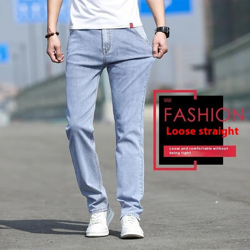 Men's straight leg jeans in smoky gray colour with low waist and zipper fly closure