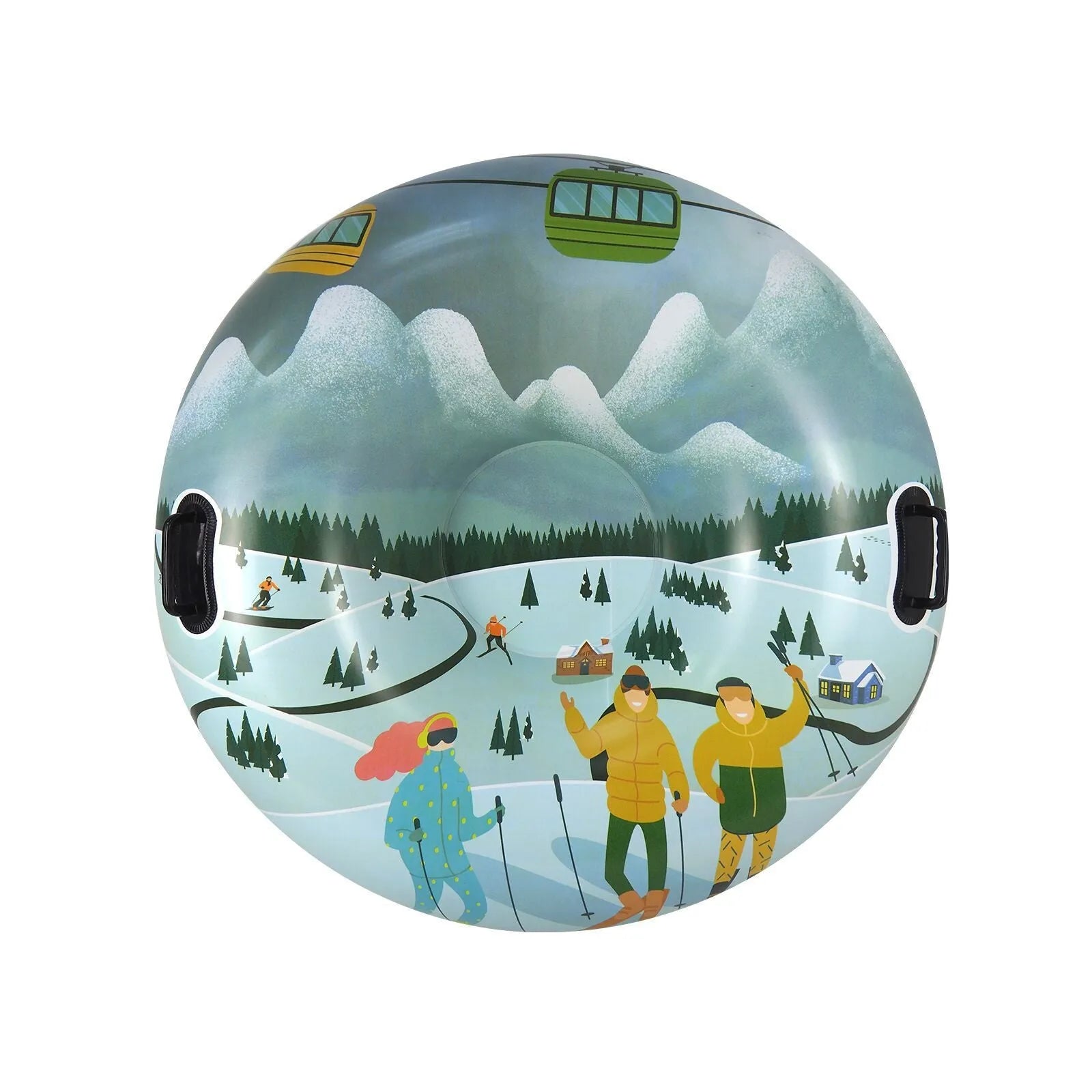 Colourful PVC winter ski ring toy for outdoor snow play with printed mountain designs