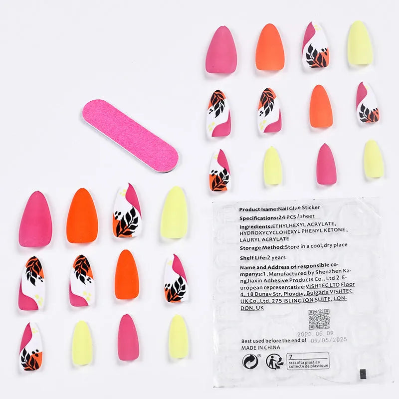 Medium almond armour frosted nail stickers in four colour designs showing tulip pattern