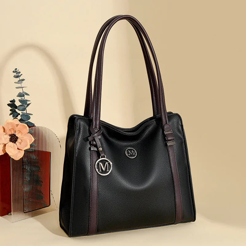 Genuine leather women's large crossbody bag in horizontal square design with double shoulder straps