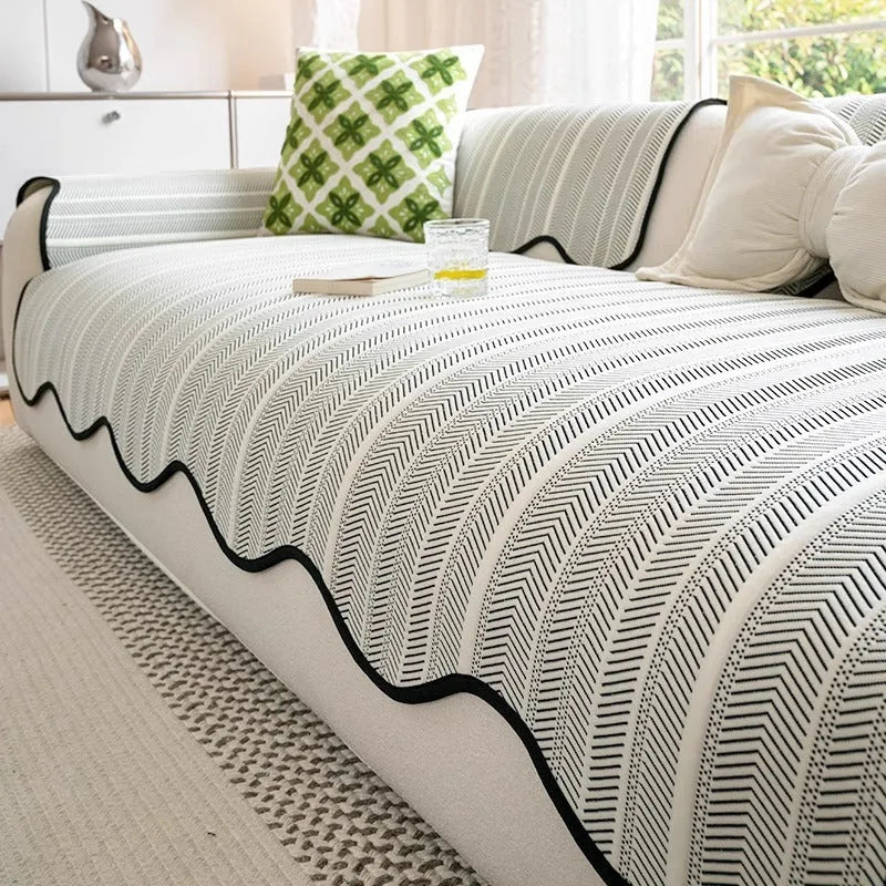 Ice Silk fabric sofa cover with non-slip cushioning in special-shaped straight row mat design