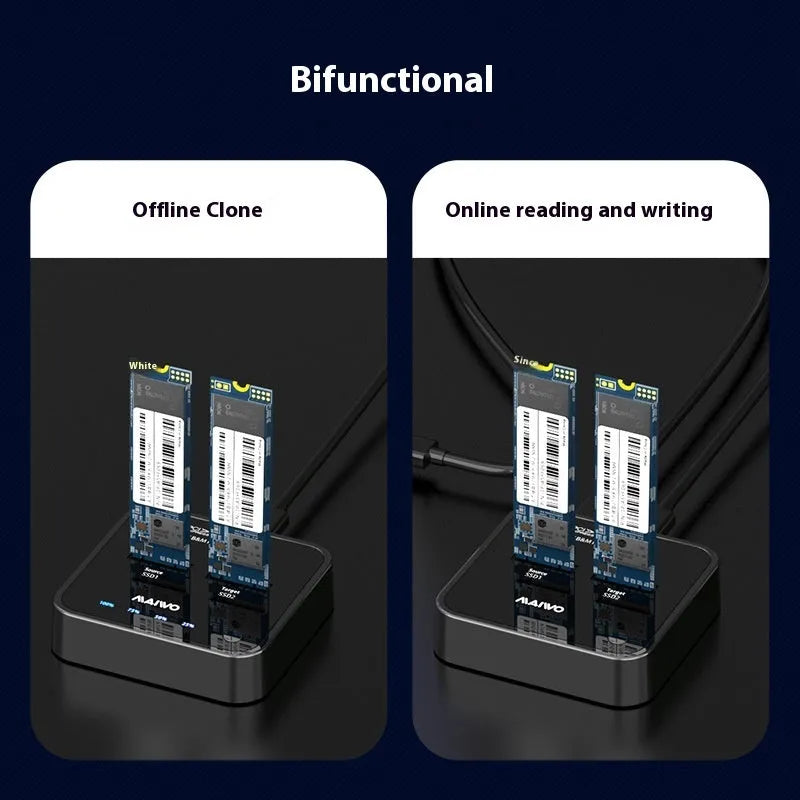MAIWO K3016 M.2 SSD duplicator dock with USB-C cables and power adapter