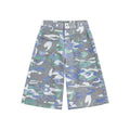 Camouflage cotton denim cropped trousers with straight leg cut and utility pockets
