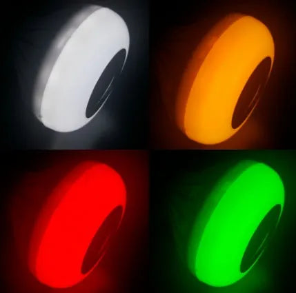 White Bluetooth smart light bulb with E27 base and remote control for 16 colour options and audio.