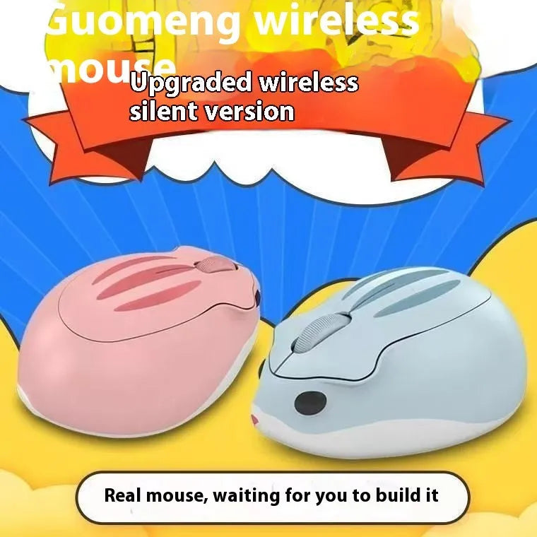 Hamster wireless Bluetooth silent mouse in yellow, pink, or grey colours showing compact design