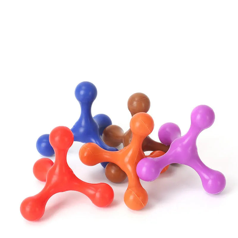 Silicone three-leg chew toy for small medium dogs in assorted colours