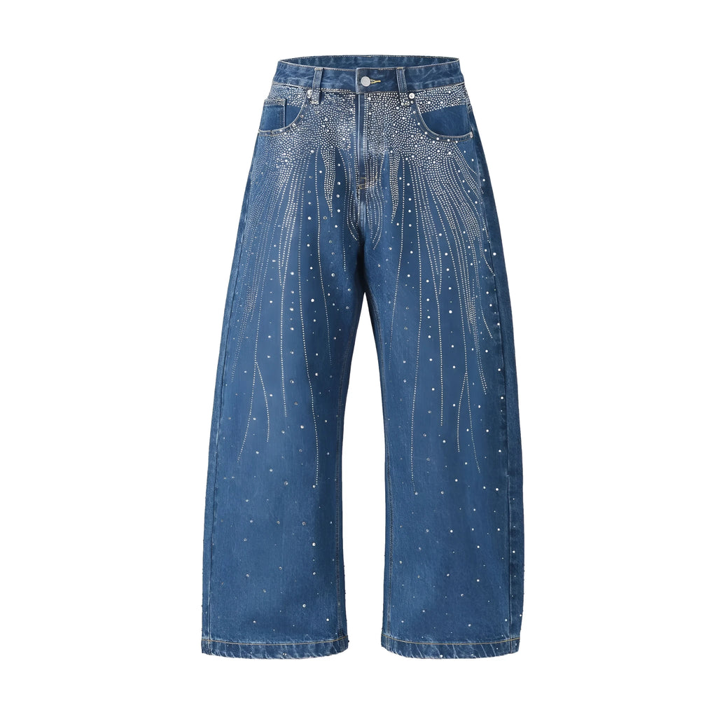 Loose-fitting wide-leg cotton trousers in black or blue colours with pull-on design for leisure wear