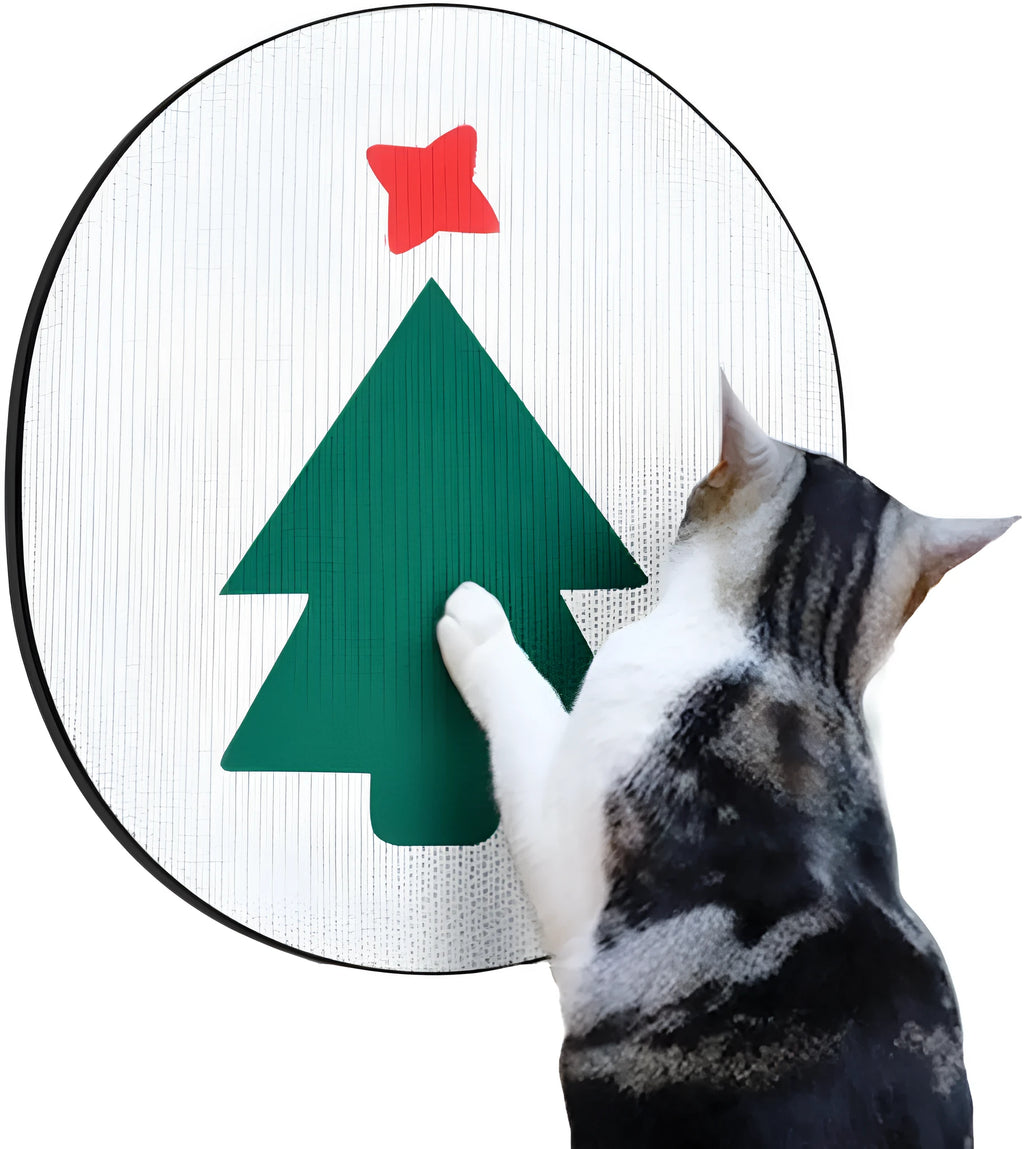 Wall-mounted vertical cat scratch pad made from brown corrugated cardboard