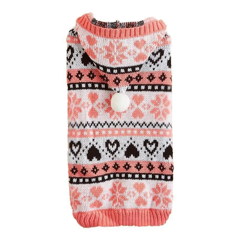 Acrylic knitted dog sweater with snowflake stripe camouflage pattern in pink blue grey colours