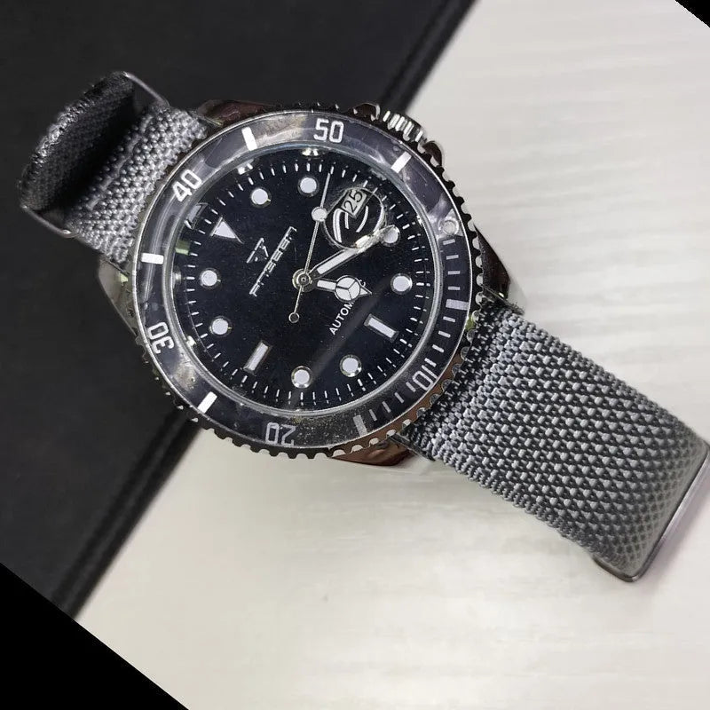 Woven nylon watch strap with integrated loop closure in multiple colour options