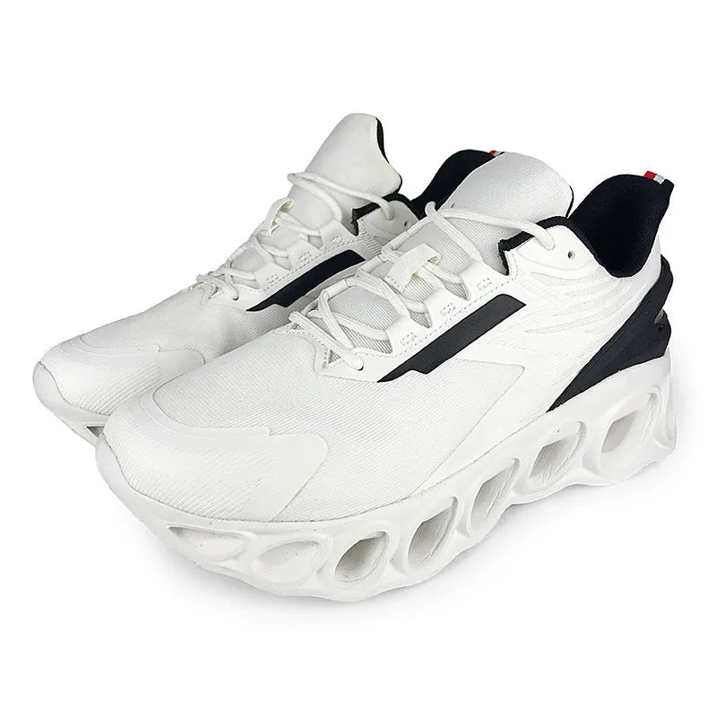Low-top casual lace-up shoes in mesh material, shown in black, white, and dark blue colour options.