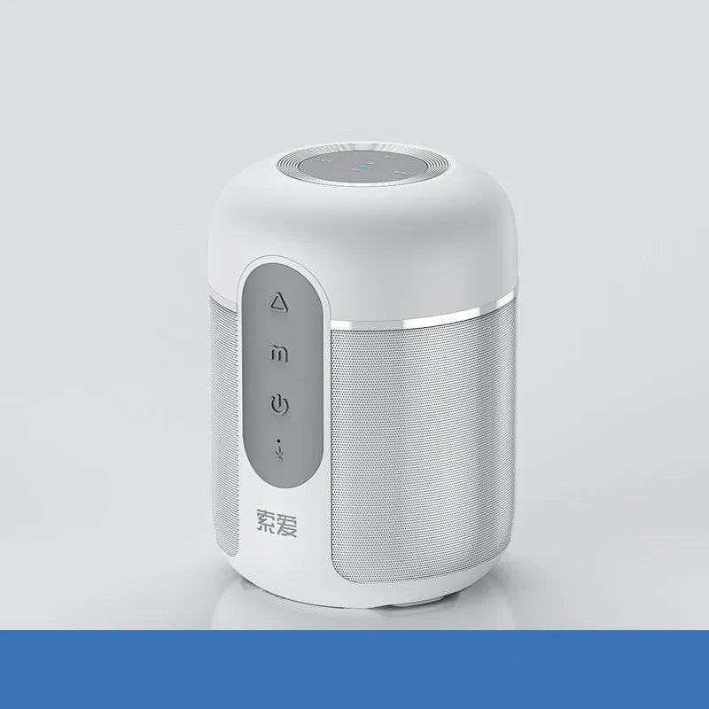 Compact black portable Bluetooth speaker showing front grille and measuring 72mm by 99mm.