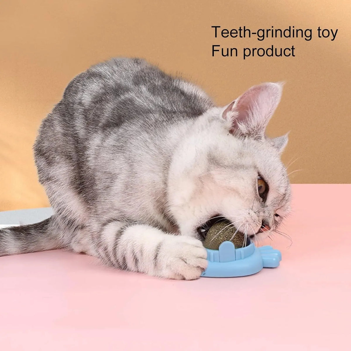 Blue carrot-shaped self-adhesive catnip wall toy for dental cleaning and anxiety relief