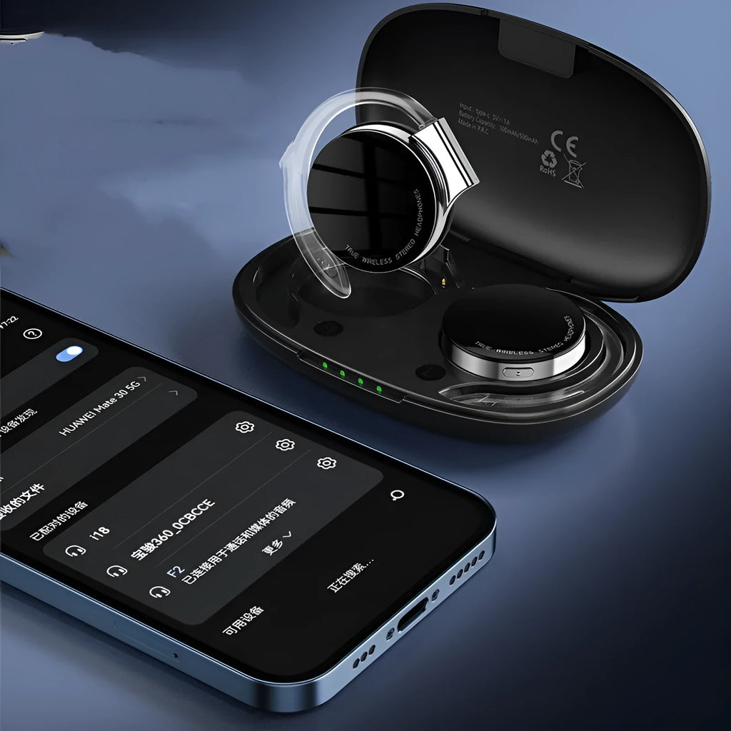 Black and white sports wireless Bluetooth earphones with bilateral stereo sound and NFC function