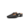 British style square toe outdoor slippers in artificial PU with rubber sole