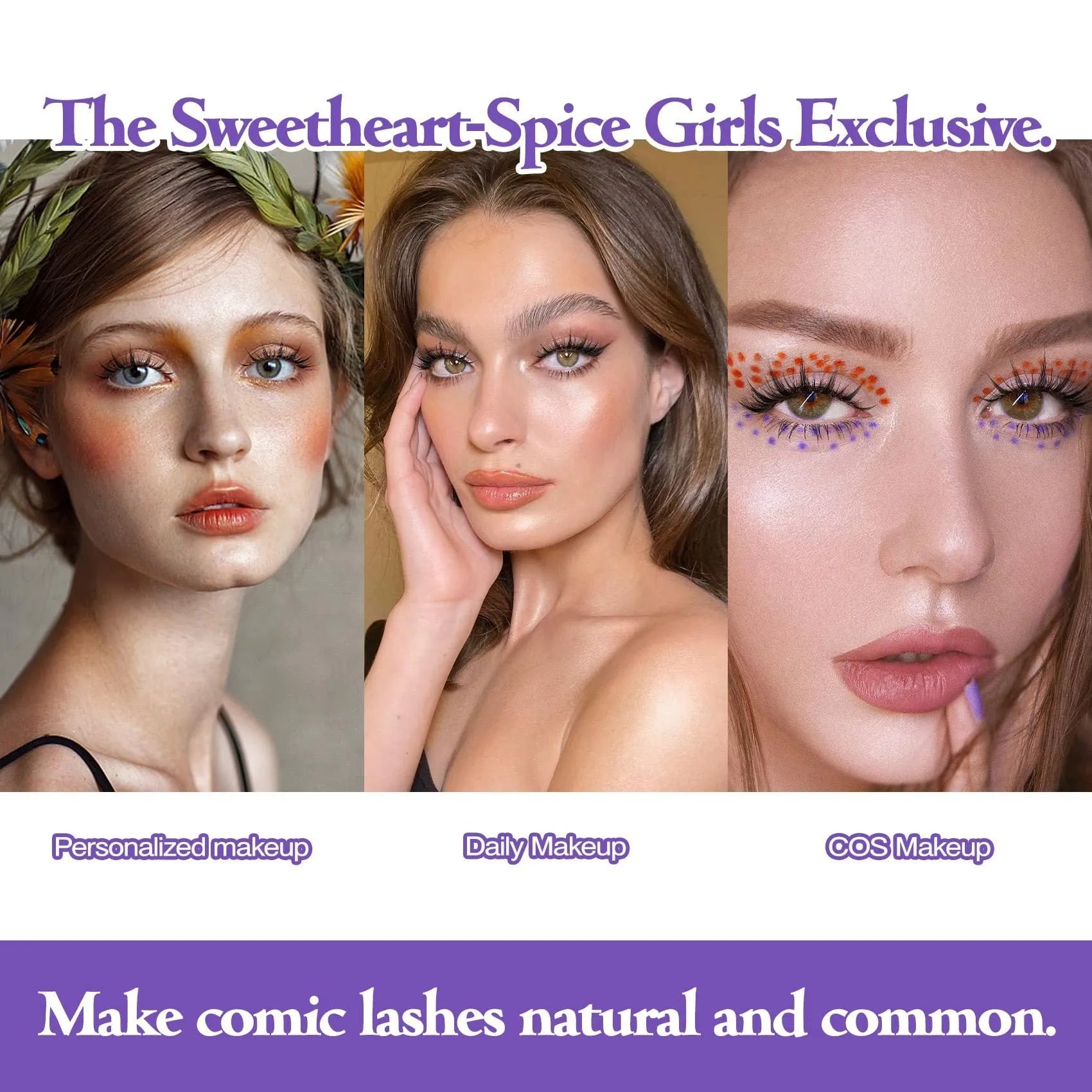 Set of manga-style false eyelashes showing natural wispy styles 007, 008, and 009 on black plastic bands.