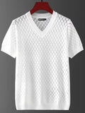 Men's plus size ice silk V-neck T-shirt with cut-out detail in black or white