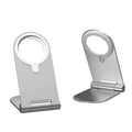 Silver vertical adjustable magnetic phone bracket for iPhone 12 on white background
