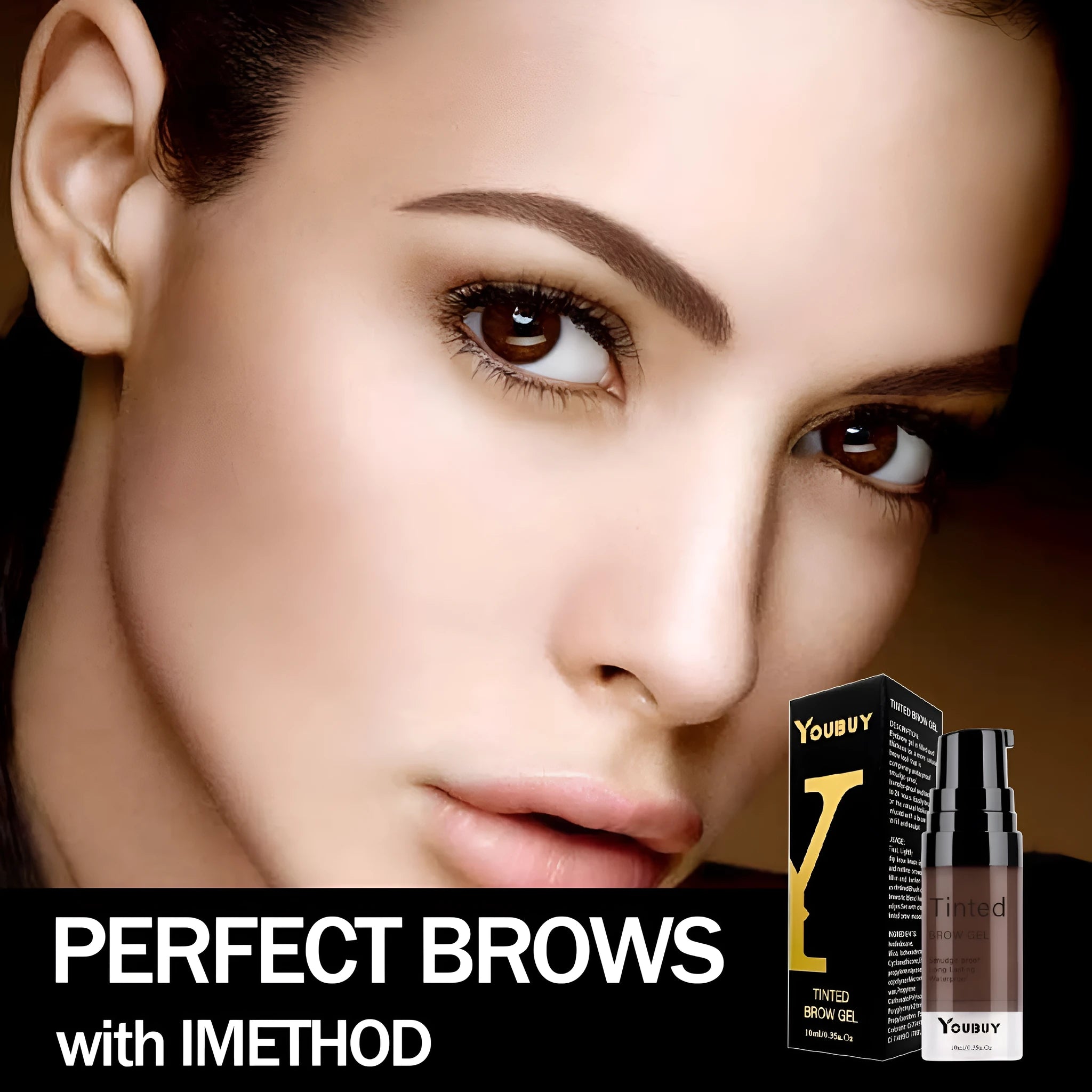 Waterproof eyebrow cream pot in dark grey and golden yellow colour options for natural brow definition