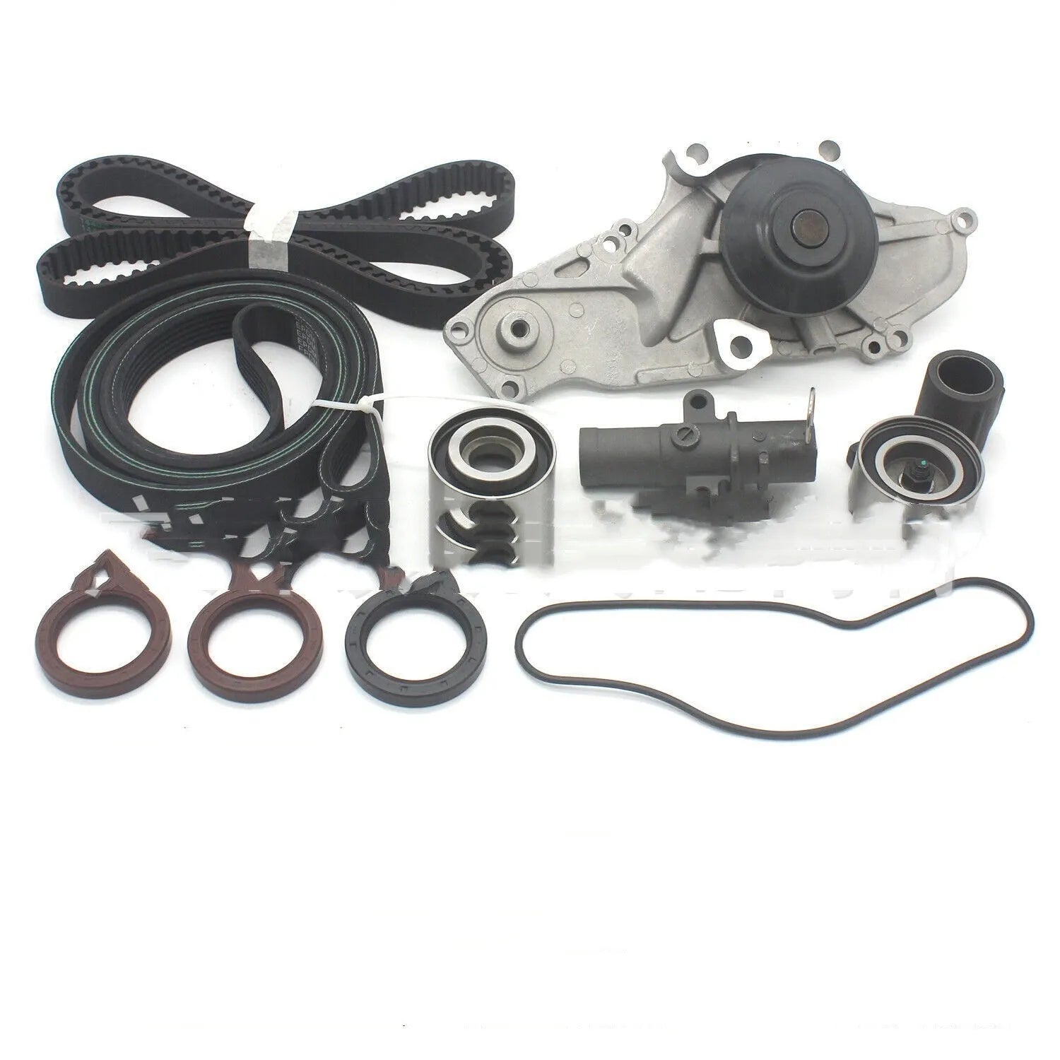 Metal belt and water pump component assembly kit for commercial truck engines