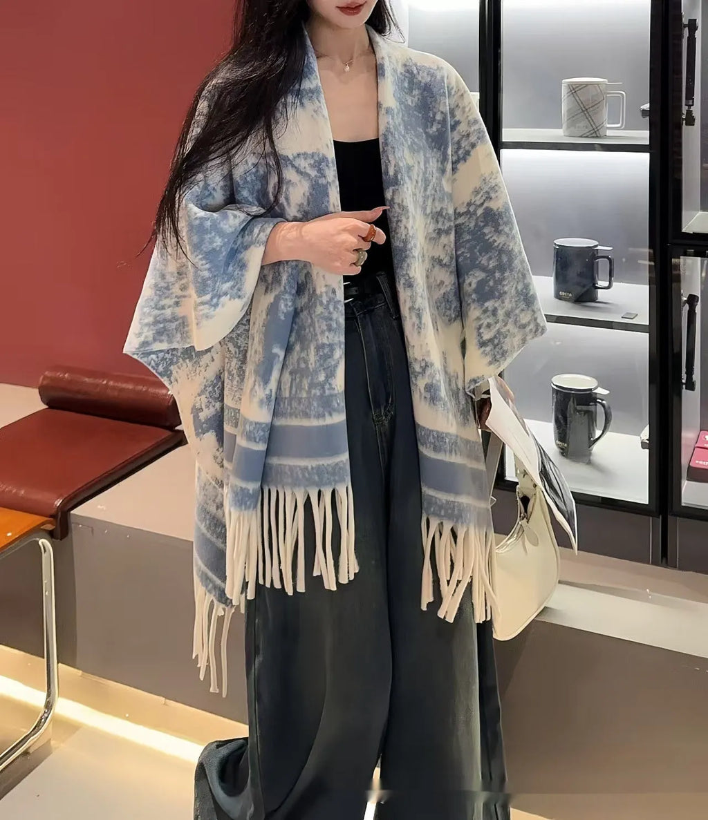 Women's polyester tassel scarf cape draped in casual shawl style with free size fitting