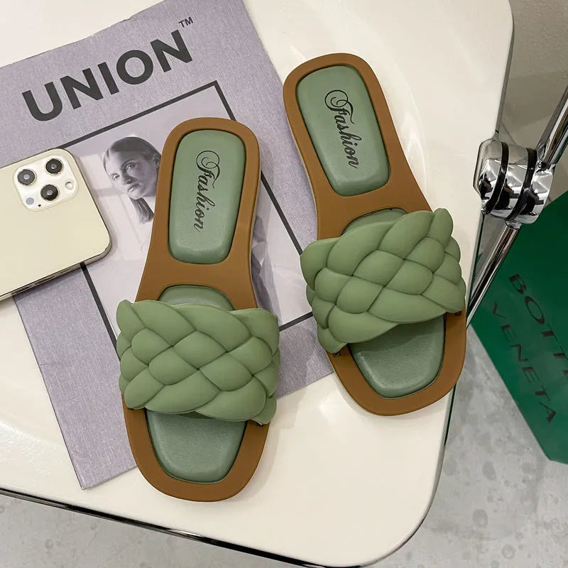 Women's casual PVC beach sandals with a thick non-slip sole, shown in white, green, orange, or black.