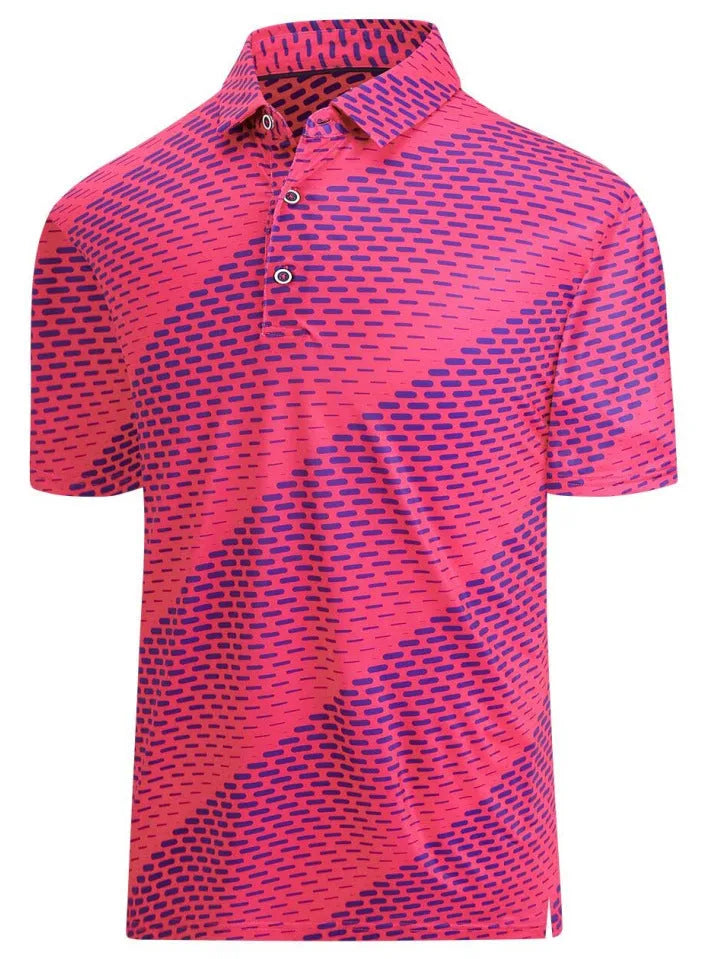 Men's short sleeve t-shirt with 3D printed pattern and zipper decoration on grey mesh fabric.