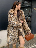 Women's faux fur street fashion coat with fur collar and pockets in various sizes