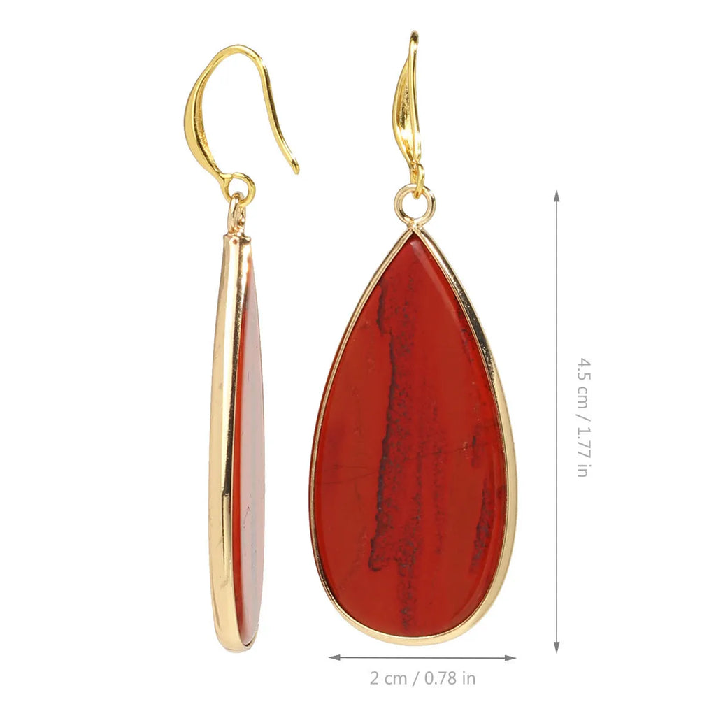 Vintage stone drop earrings with water droplet texture in tigereye, amethyst, or pink crystal colours