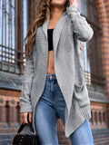 Grey women's loose cardigan coat with pockets, 65cm length, thick viscose fibre construction