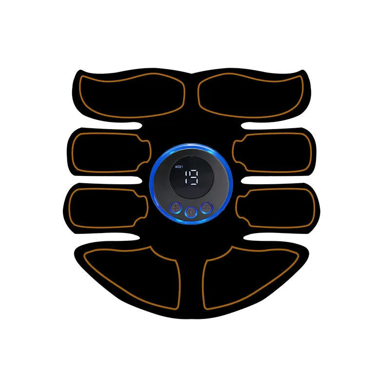 Abdominal muscle patch massager with six-pack electrodes and digital display charging unit