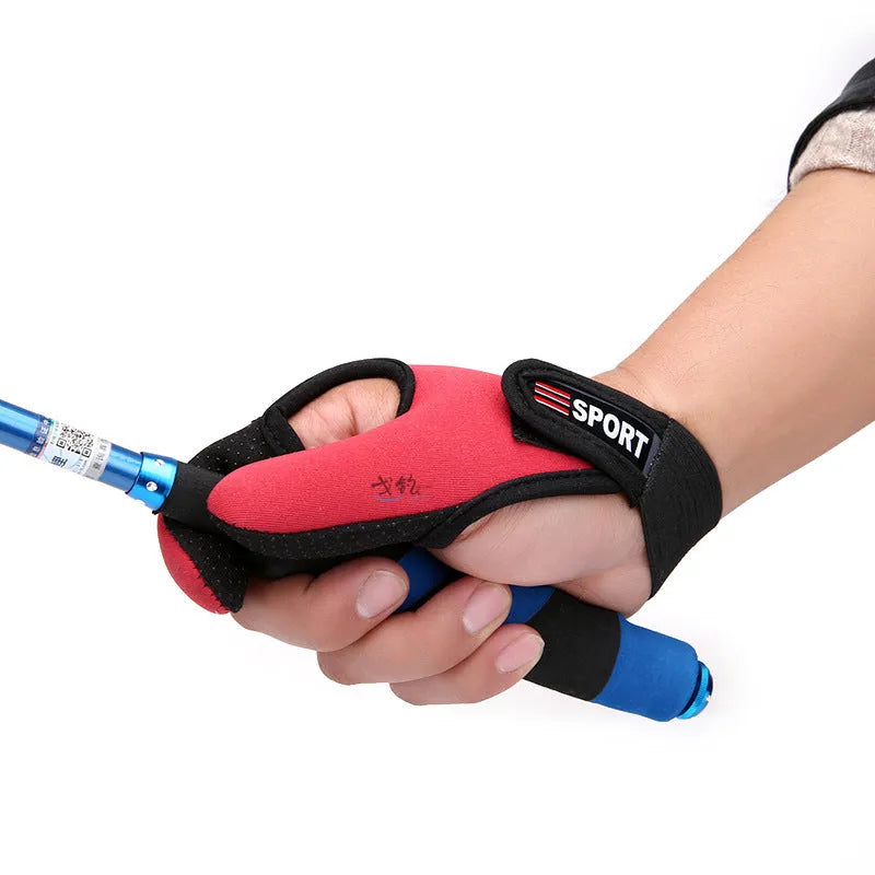 Single fishing tackle glove with two-finger design, diving cloth back and microfiber palm