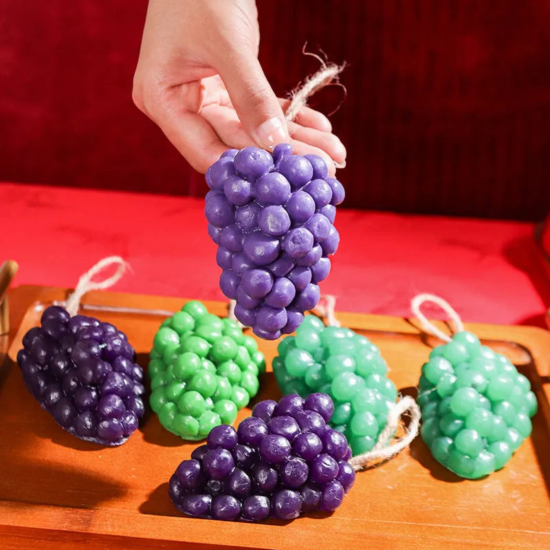 Purple and green grape cluster handmade soap bars showing grape design moulded into surface