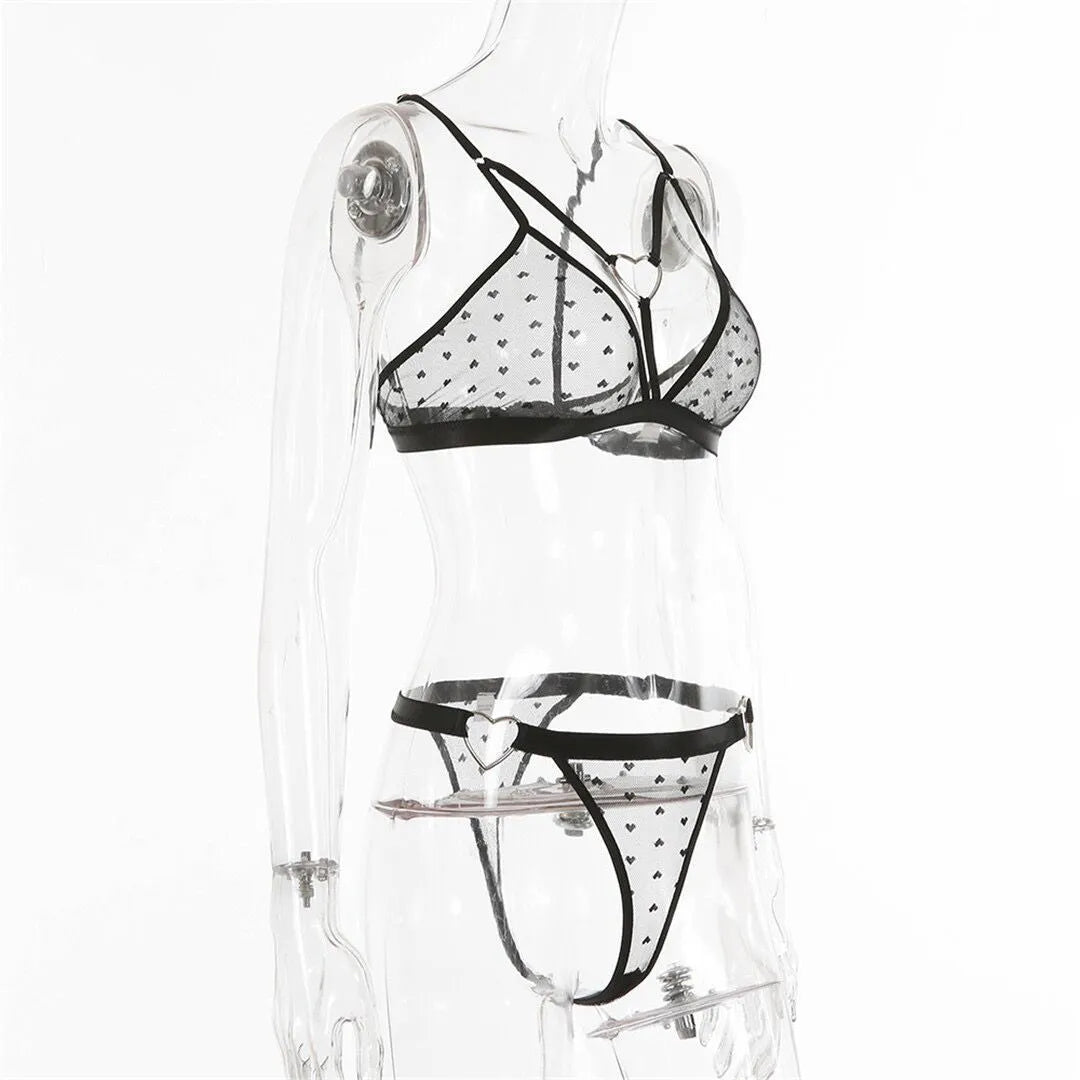 Ladies' mesh two-piece sportswear set in spandex, showing colour options black, red, pink, and leopard print.