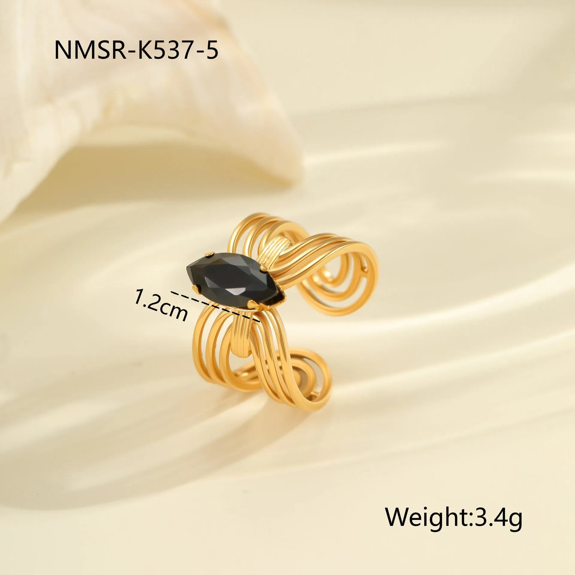 Adjustable geometric stainless steel ring with zircon inlays for women