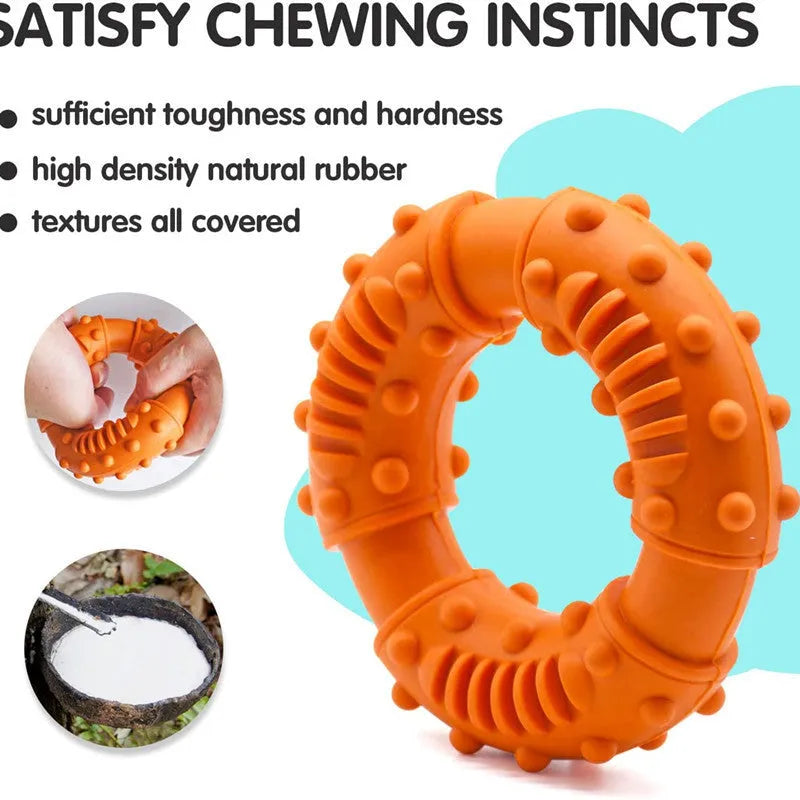 Blue hollow dog fetching stick toy held in a person's hand, showing its bendy, lightweight design for fetch games.