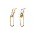 Geometric sterling silver coloured alloy hoop earrings for women with a ring and line design.