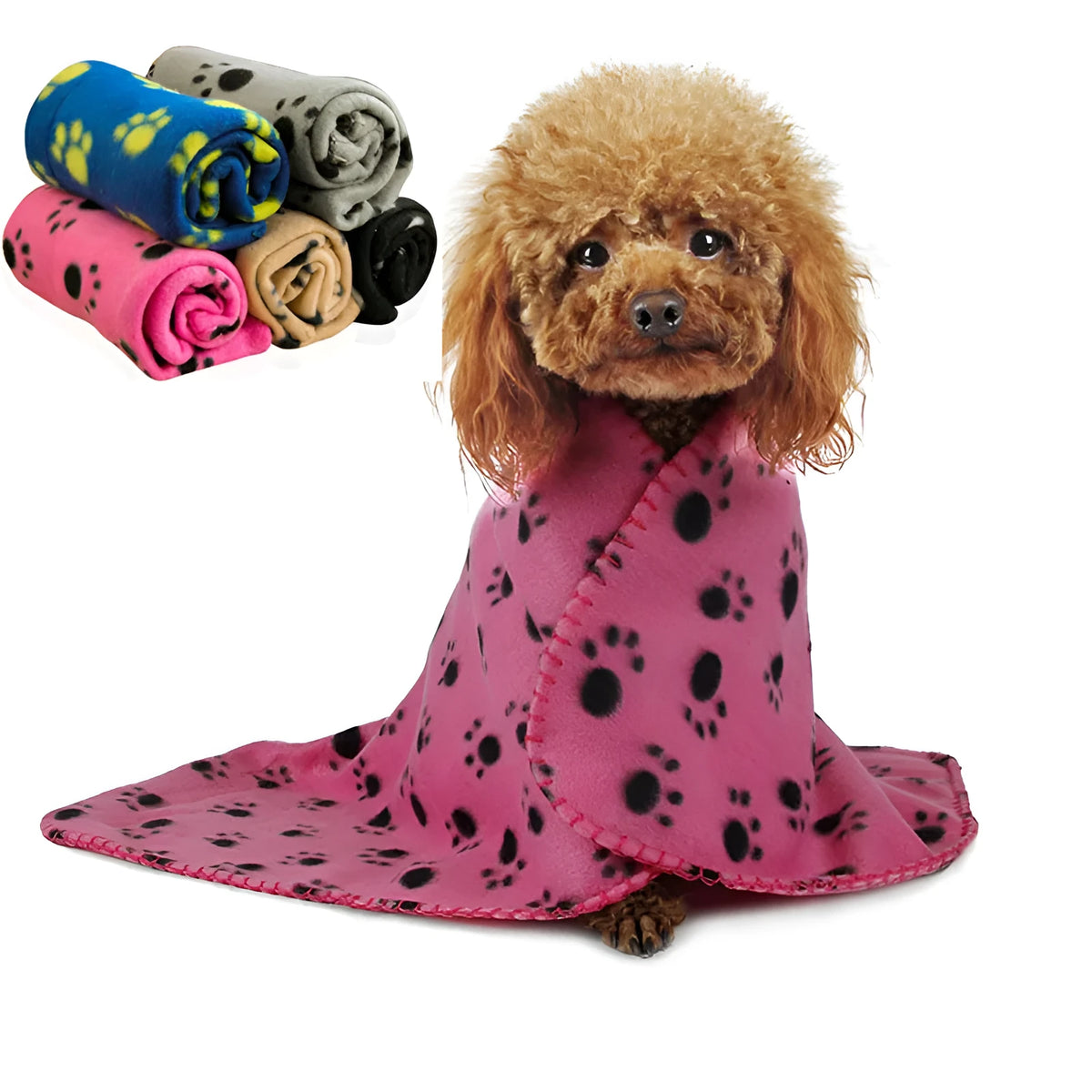 Double sided velvet pet blanket in paw print design, sizes 60x70cm and 100x70cm, for dogs and cats