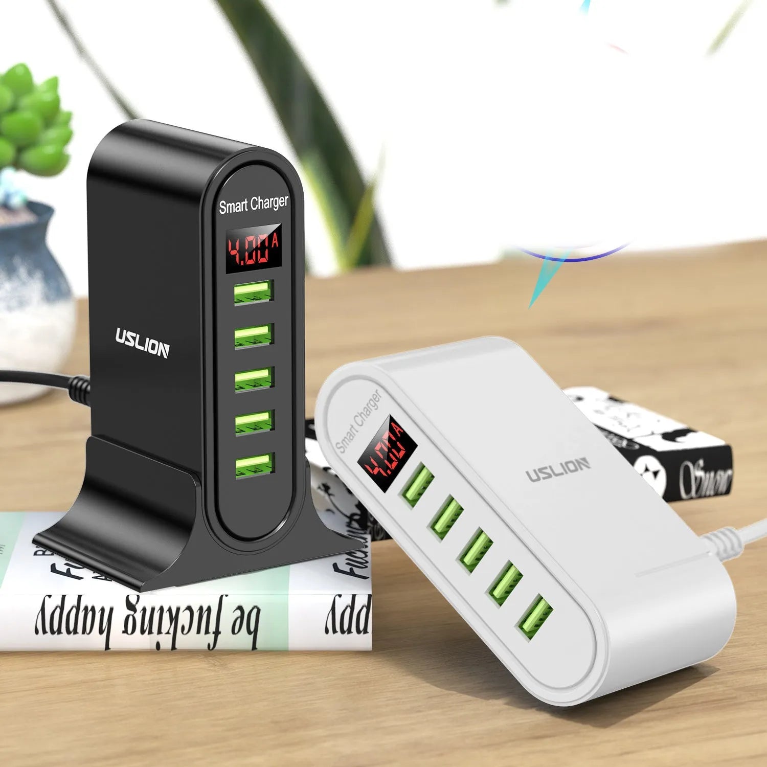Smart LED digital display charger in black or white with EU UK US plug options