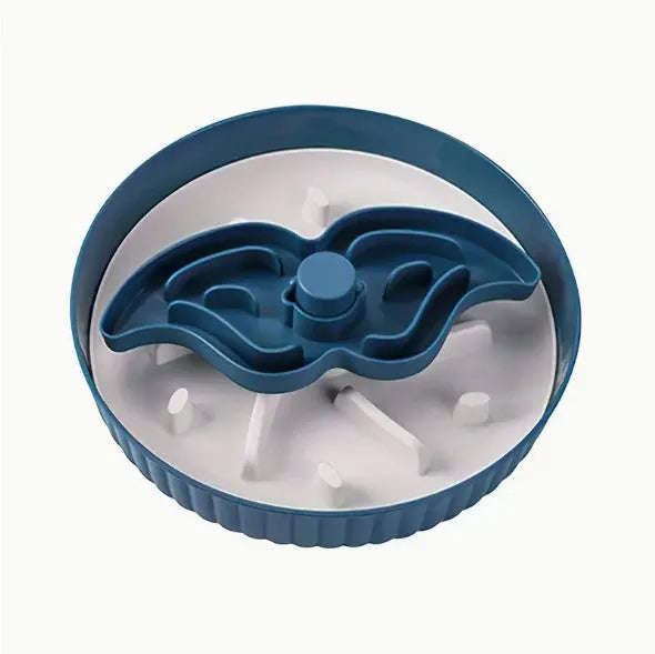 Pet slow feeder bowl with silicone licking mat in rotating game board design