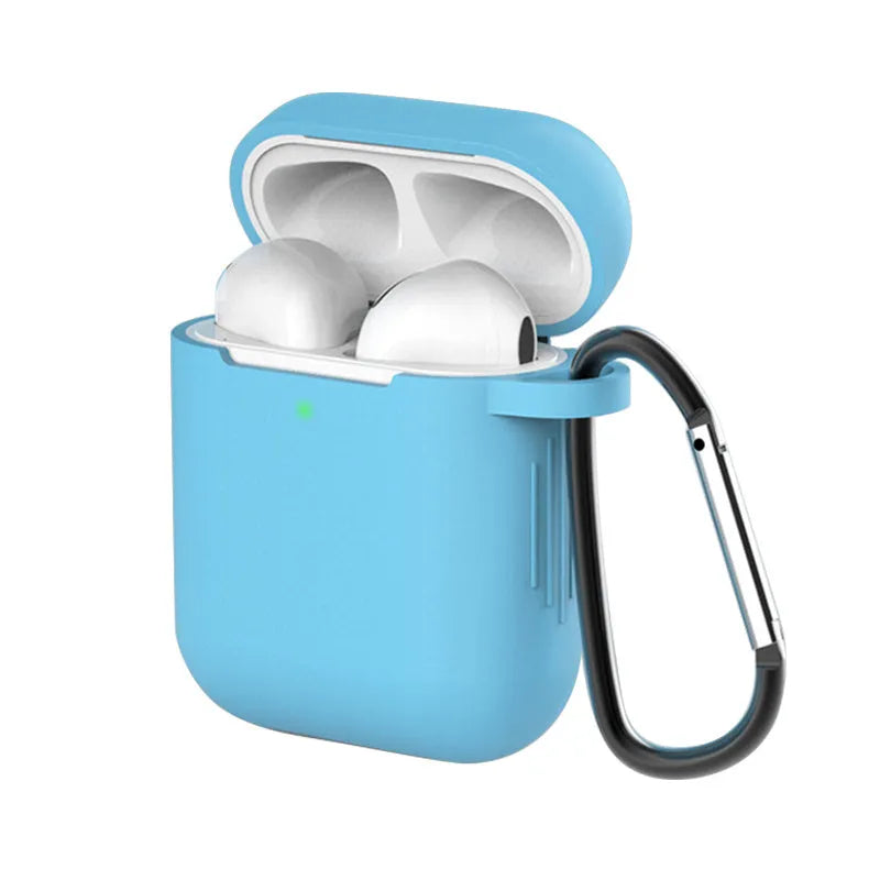 Liquid silicone clamshell-style protective cover for Apple AirPods 1 and 2 charging case in multiple colours.
