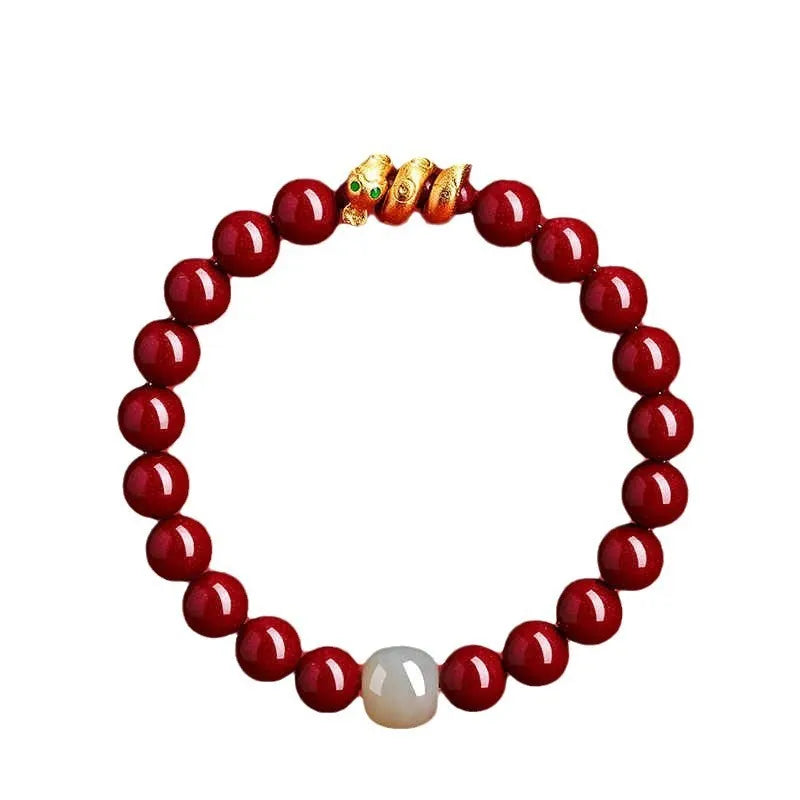 Handmade red cinnabar Snake zodiac bracelet with traditional Chinese animal motif