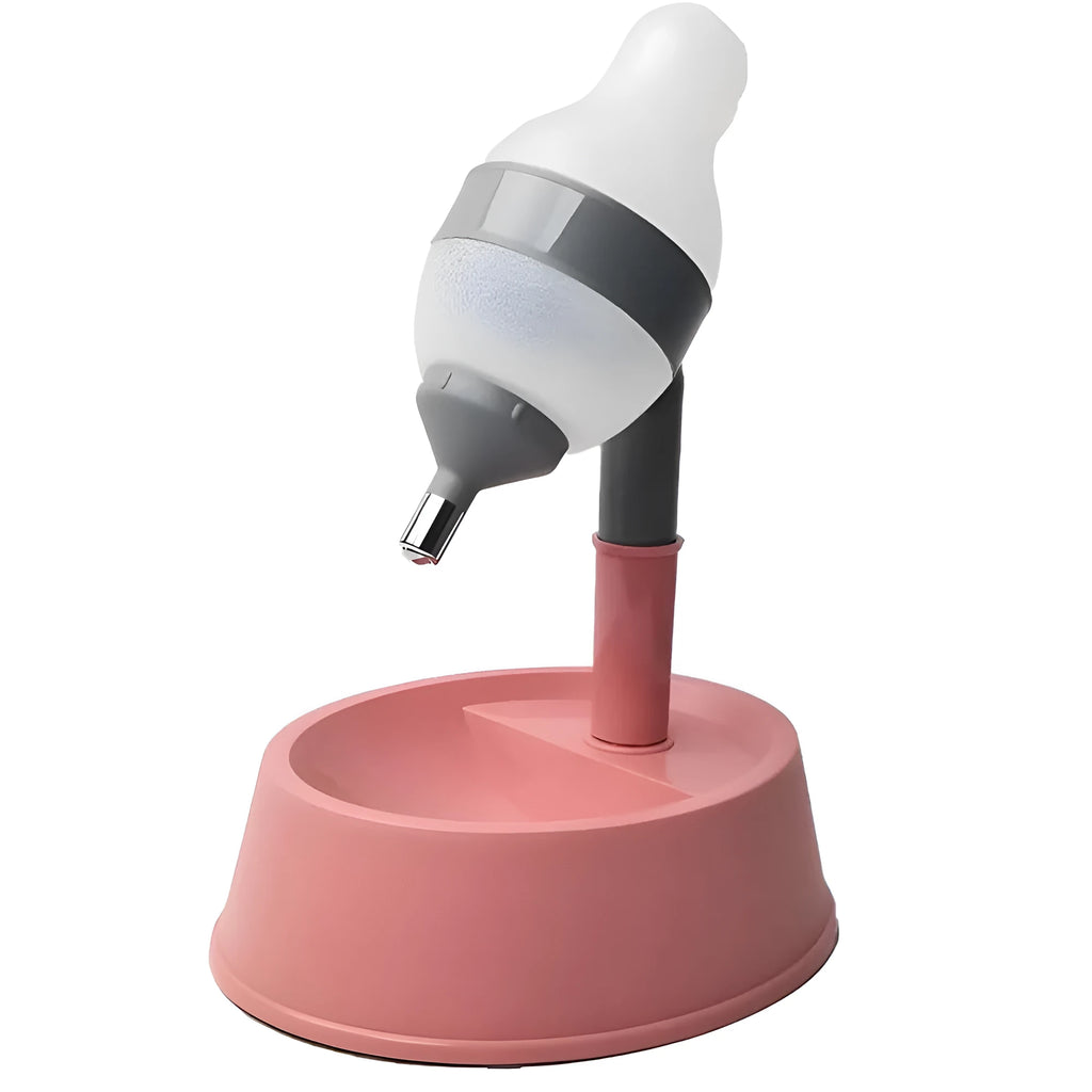 Green height-adjustable standing water dispenser for cats and dogs on a wooden floor.