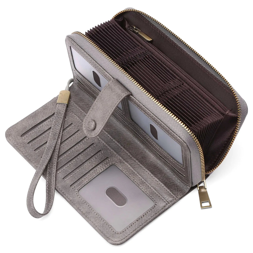 Women's expanding card holder wallet with RFID protection in multiple colour options showing interior compartments