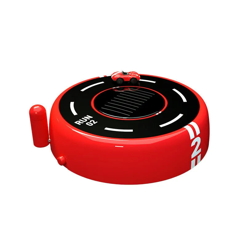 Black, red, and white round car model solar aromatherapy decoration for vehicle fragrance.