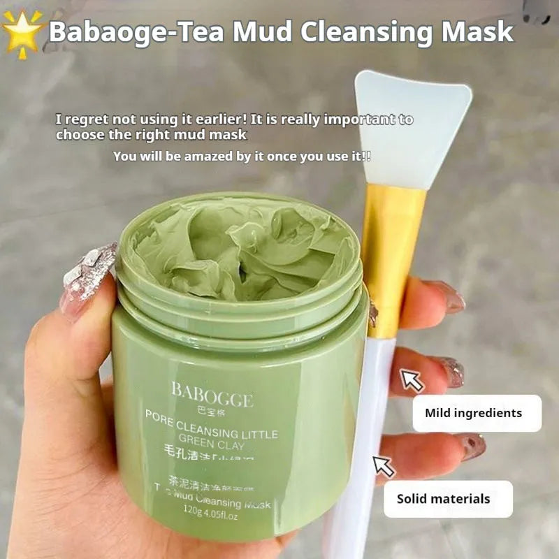 Pot of tea mud cleansing clay facial mask, 120g net weight.