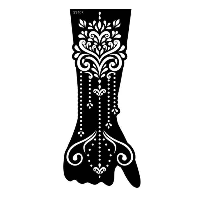 Set of geometric hollow template tattoo stickers showing 3D paper carving detail on sample designs.